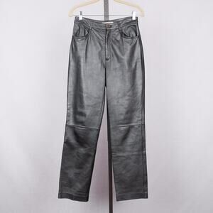 Vintage Saks 5th Avenue Real Clothes Women's Leather Pants Metallic Gray Size 4